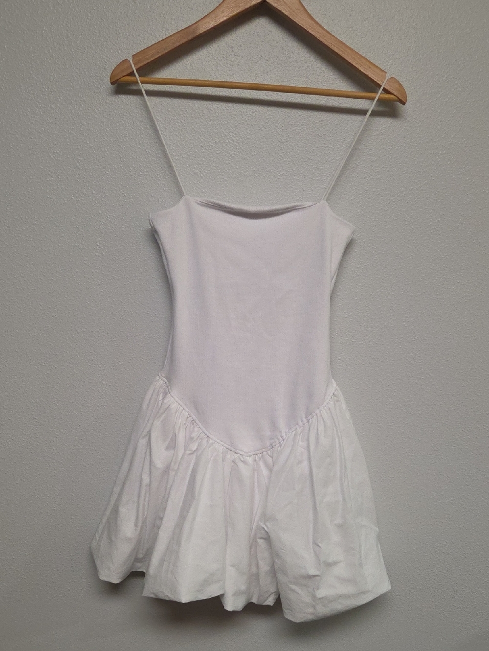 Zara White Ribbed Dress With Bubble Skirt New With Tags
